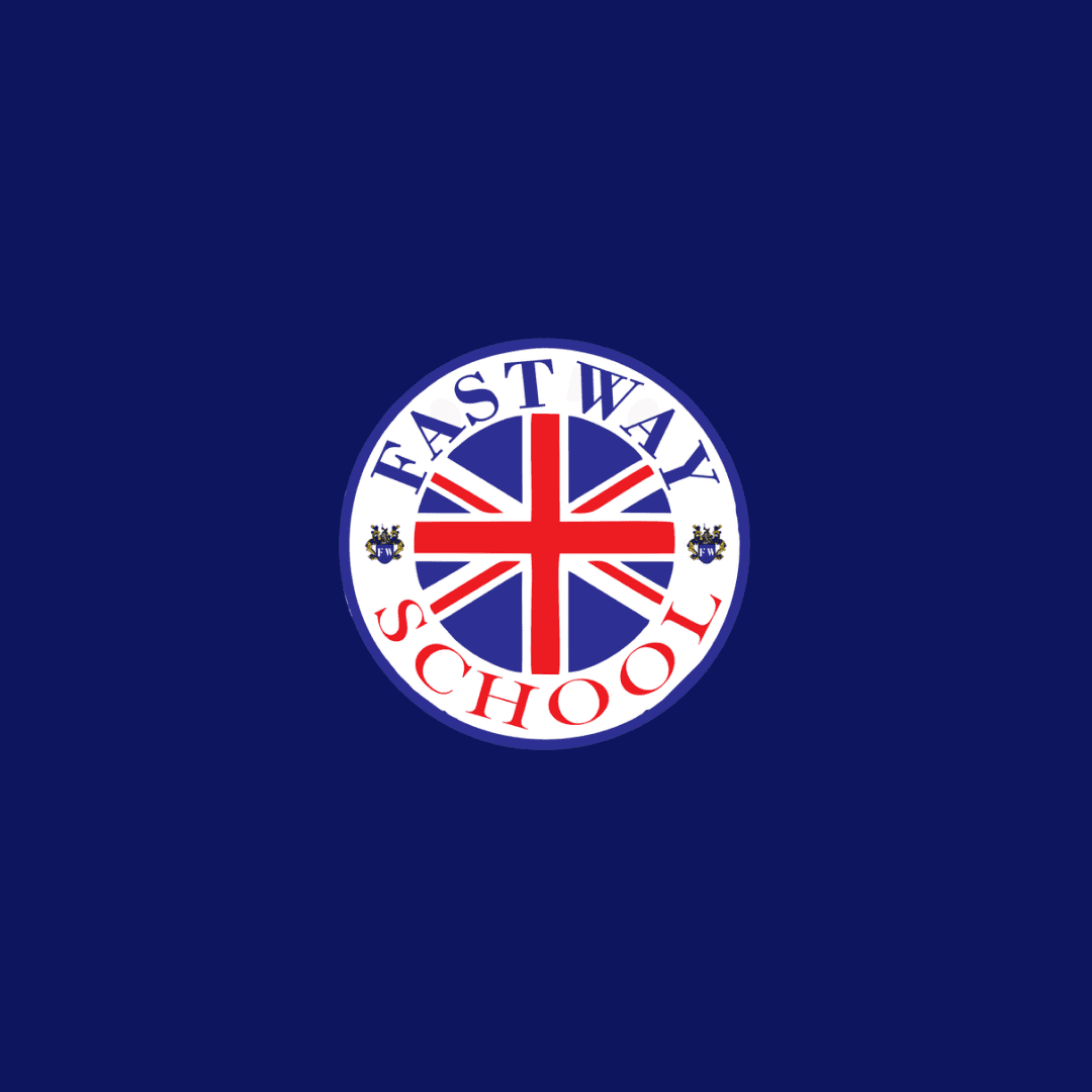Fast Way School's crest: a circular badge with a Union Jack and a laurel border
